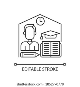 Take Home Exam Pixel Perfect Linear Icon. Placement Writing Test. Essay Examination. Time Task. Thin Line Customizable Illustration. Contour Symbol. Vector Isolated Outline Drawing. Editable Stroke