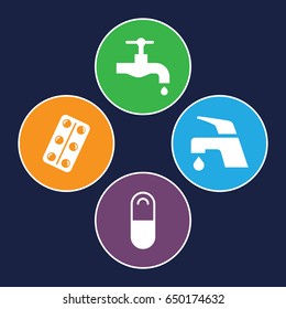 Take icons set. set of 4 take filled icons such as tap, medical pills