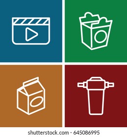 Take icons set. set of 4 take outline icons such as take away food, tap