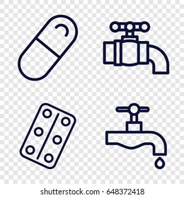 Take icons set. set of 4 take outline icons such as tap, medical pills