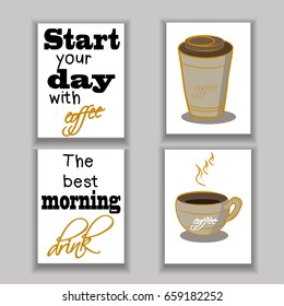 Take a little coffee break. Life begins after coffee. Coffee cups illustrations