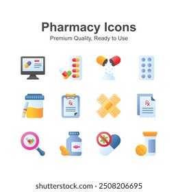 Take a look at creatively crafted icons set of pharmacy, ready to use vector
