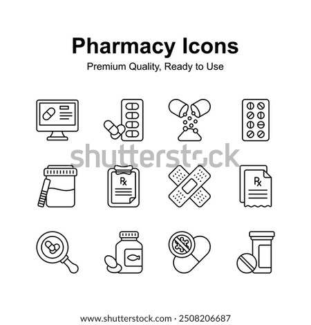 Take a look at creatively crafted icons set of pharmacy, ready to use vector
