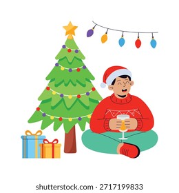Echa un vistazo a esta increíble ilustración plana de la fiesta de Navidad