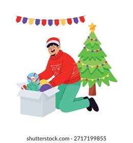 Echa un vistazo a esta increíble ilustración plana de la celebración de Navidad