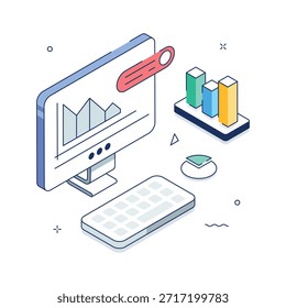 Echa un vistazo a esta increíble ilustración isométrica de análisis de datos