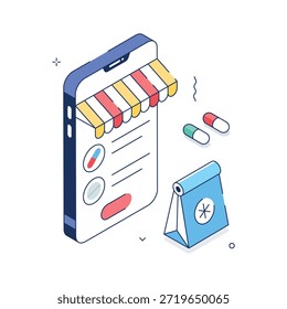 Echa un vistazo a esta increíble ilustración isométrica de farmacia en línea