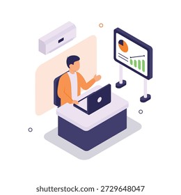 Echa un vistazo a esta increíble ilustración isométrica de presentación de negocios