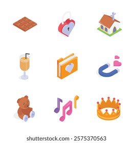 Take a look at this amazing love and celebration isometric icons set