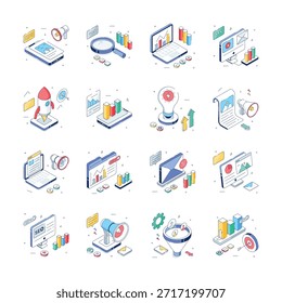 Echa un vistazo a este increíble conjunto de ilustraciones de marketing digital en estilo isométrico