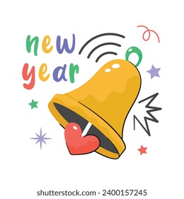 Take a look at this beautifully designed new year ringing bell sticker in flat style