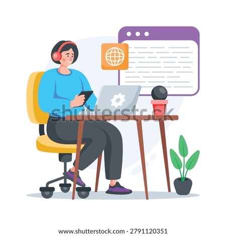 Take a look at this creative flat illustration of content creation and online blogging work