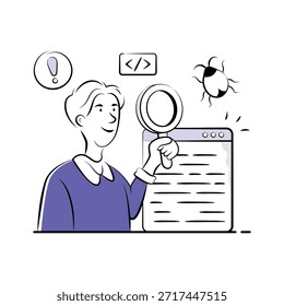 Dê uma olhada nesta ilustração criativa de depuração de software, correção de erros