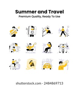 Schauen Sie sich dieses kreativ gestaltete Sommer- und Reiseillustrations-Set an