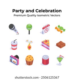 Take a look at this creatively crafted party and celebration isometric icons