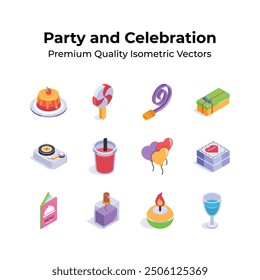 Take a look at this creatively crafted party and celebration isometric icons