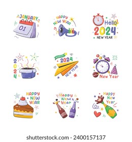 Take a look at this creatively designed happy new year 2024 stickers set, ready to use in websites, mobile apps and all other presentation projects