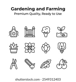 Echa un vistazo a estos iconos de jardinería y agricultura de diseño creativo