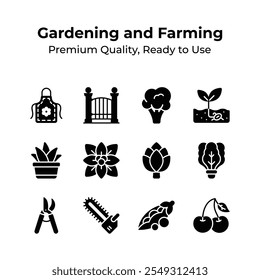 Echa un vistazo a estos iconos de jardinería y agricultura de diseño creativo