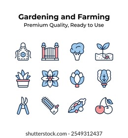 Echa un vistazo a estos iconos de jardinería y agricultura de diseño creativo