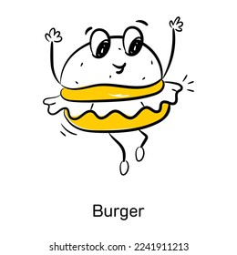Echa un vistazo a este lindo ícono de la hamburguesa, vector del doodle 
