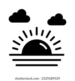 Echa un vistazo a este ícono de Vector del amanecer, que representa con nubes y luz solar