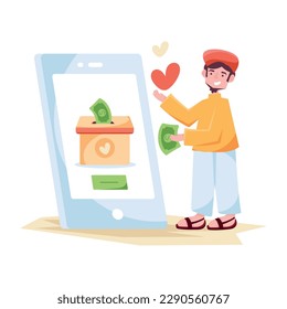 Take a look at trendy flat illustration of online charity 