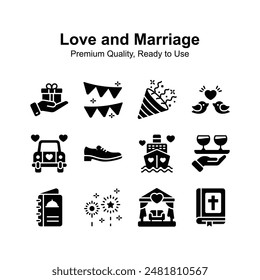 Take a look at unique style icons set of love and marriage, pixel perfect graphics