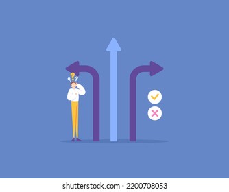 take and make decisions. a businessman confusion to choose or determine the right path. determine the path of life. the path to success. design illustration concepts. graphic elements