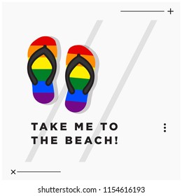 Take me to the Beach Quote with Flip Flops Vector Illustration