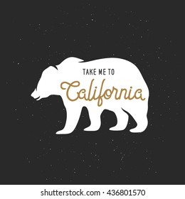Take me to California t-shirt vector graphics. California related apparel design. Vintage style illustration.