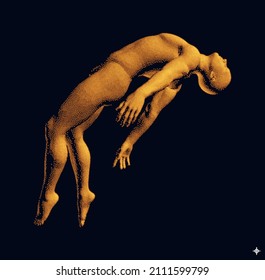 Take me higher. Flying man in zero gravity or a fall. Hovering in the air. Levitation act. 3D vector illustration.