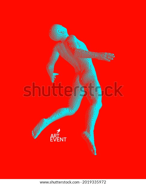 Take me higher. Flying man in zero gravity\
or a fall. Hovering in the air. Levitation act. Voxel art. 3D\
vector illustration.
