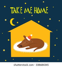 Take me home. Vector background with homeless dog.