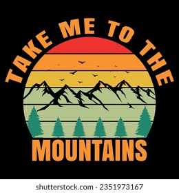 take me to the mountains illustrations with patches for t-shirts and other uses