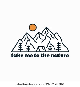 take me to the nature camping life in mono line vector for outdoor design