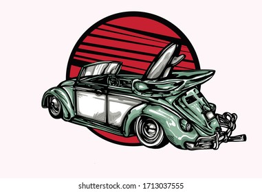 Take me on a road trip vector . Vintage hand drawn surfing car sketch. Beach car illustration for company, store label, t-shirt print