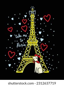 Take me to Paris - illustration of Eiffel tower - T shirt design for screen print
