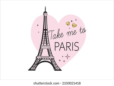 take me to paris vector hand drawn design 