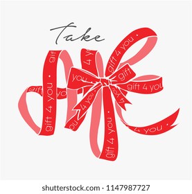take me ribbon text illustration
