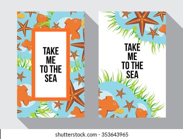 Take me to the sea inspirational poster. Can be used for your design or as greeting card and poster for printing.