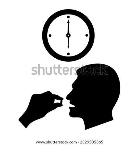 Take the medicinal pill icon. Head with mouth open and hands holding circular pills. Isolated on a white background. Vector illustration