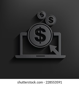 Take money on computer symbol on dark background,clean vector