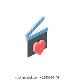 Take movie video heart like love. Vector 3d isometric, color web icon, new flat style. Creative illustration design, idea for infographics.