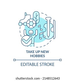 Take up new hobbies turquoise concept icon. Way to break social media addiction abstract idea thin line illustration. Isolated outline drawing. Editable stroke. Arial, Myriad Pro-Bold fonts used