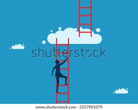 Take it to the next level. man climbs the stairs to the next level of cloud