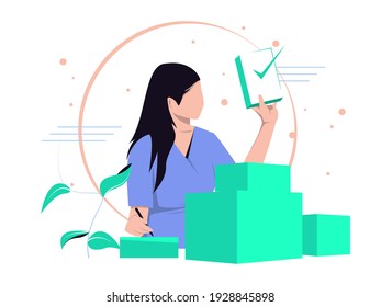 Take note of the delivery list concept. Woman noted an items that was ready to be shipped. delivery Vector illustration.