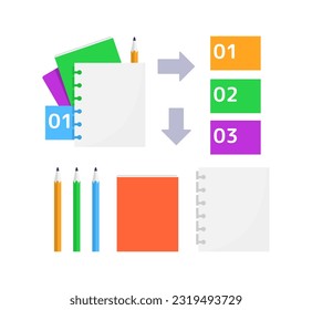 Take notes for education infographic chart design element set. Abstract vector symbols for infochart with blank copy spaces. Kit with shapes for instructional graphics. Visual data presentation