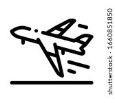 Take Off Airplane Airport Icon Thin Line Vector. Passenger Airplane Flying Along Route Concept Linear Pictogram. Air Transport Aircraft Monochrome Outline Sign Isolated Contour Symbol Illustration