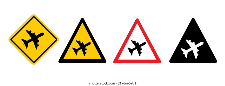 Take off airplane airport signboard. Soaring air plane route concept. Travel flight pictogram. Aircraft, aeroplane icon or symbol. Beware flying warning. Airline zone. 